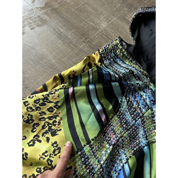 Cache Beaded Sequined Satin Gown Dress women's 4 Y2K Cut Out Peacock Gypsy - Picture 10 of 16